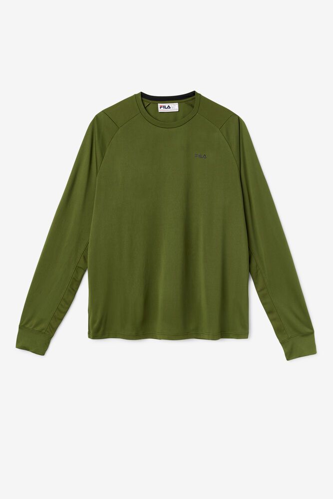 Fila Jazam Long Sleeve Crew Olive T-Shirt Mens - NZ 01529-ZRHK